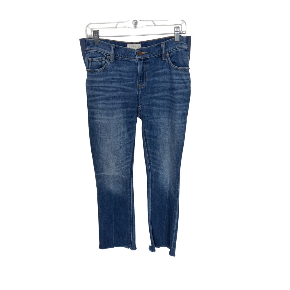 HATCH Maternity Jeans Women 25 Blue Straight Leg Raw Hem Elastic Side Panels